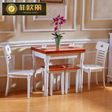 欧式折叠餐桌 实木可伸缩小户型餐桌椅组合 田园白色方形雕花餐台
