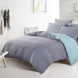 韩式家用床品简约条纹纯棉质感色织枕套床单被套四件套