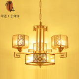 新中式铁艺金属吊灯古铜色客厅灯酒店餐厅工程灯圆形布艺灯罩灯具