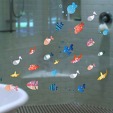 卫生间浴缸瓷砖玻璃门柜墙贴纸防水海洋贴画卡通可爱动物快乐小鱼