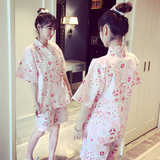 日式和服睡衣少女纯棉质开衫和风半袖夏季宽松樱花日系套装家居服