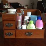 木制化妆品收纳盒大号梳妆盒木质桌面整理储物箱梳妆抽屉柜免组装