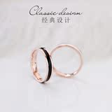 韩国时尚镀18K玫瑰金钛钢黑白陶瓷戒指男女食指尾戒饰品两个包邮