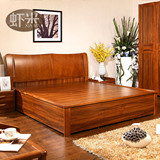 虾米家具中式实木床乌金木色双人床高箱床橡木硬板1.5米1.8米床类