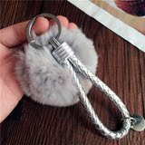 韩国超大獭兔毛球钥匙扣简约毛绒女士汽车钥匙链包包挂件钥匙绳