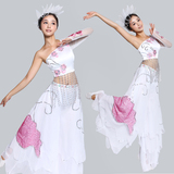 2016春夏新款扇子舞台民族服装秧歌服舞蹈表演演出服白色肚皮舞女