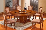 欧式实木餐桌椅组合 1.8米圆形橡木餐桌 旋转 家具简约现代 双层