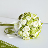 绿白茶花25朵款 韩式新娘手捧花 结婚手捧花 新娘捧花 仿真手捧花