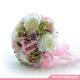 多色玫瑰混搭粉色 韩式新娘手捧花 结婚手捧花 仿真手捧花 花球