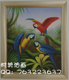 纯手绘动物鹦鹉鸟类油画卧室餐厅儿童房装饰画
