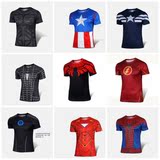 复仇者联盟美国队长钢铁侠蜘蛛侠超人紧身衣男士运动修身短袖T恤