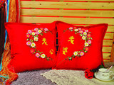 巧手花园正品丝带绣 老公老婆红色绒布对枕 婚庆抱枕一对装 客厅