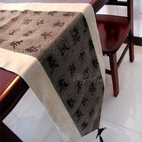 中式亚麻双层带穗古典图案简约风格茶几装饰布餐台旗床旗巾桌旗