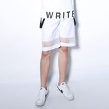 潮牌夏季白色复古设计欧美港风男士宽松短裤透视背带潮流休闲裤