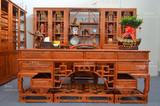 仿古实木书桌中式办公桌椅大班台老板台带书柜书架古典桌电脑桌