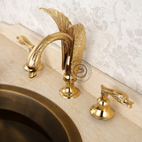 开平货欧式复古典金色三件套大小天鹅动物艺术洗手盆面盆水龙头