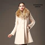 安娜索菲娅高端女装羊毛大衣修身显瘦超大毛领冬款毛呢外套中长款