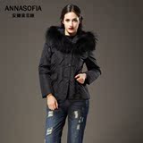 安娜索菲娅秋冬新款冬装超大貉子毛领中年女士羽绒服加厚保暖短款