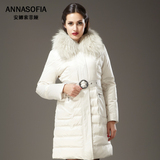 安娜索菲娅长款羽绒服超大貉子毛领修身显瘦欧美品牌女装冬季外套