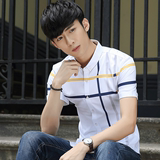 夏季新款韩版修身条饰衬衣流行青年休闲商务时尚英伦短袖衬衫男士