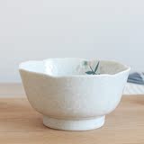 日本进口陶瓷餐具白绘变樱花高脚饭碗波浪边可爱小碗米饭碗粥碗
