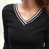 v领t恤女士韩国秋季新款上衣薄款纯棉体恤全棉性感修身长袖打底衫