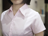 春夏新款女装职业粉色衬衫条纹半袖收腰工作服工装职场短袖衬衣