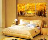 三联卧室客厅壁画无框画|装饰画|餐厅走廊版画挂画墙画|金色树木