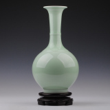 景德镇陶瓷器 颜色釉影青釉古典绿色花瓶摆件 家居装饰工艺品摆设