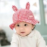 宝宝帽子格子兔耳朵遮阳帽防晒春秋夏女童可爱太阳帽婴儿纯棉帽