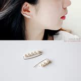 韩国进口 别致优雅气质925银简约串珠天然珍珠 耳钉耳夹 单个一只