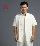夏中国民族风复古棉麻中式短袖禅意男装盘扣唐装汉服衬衫上衣白黑