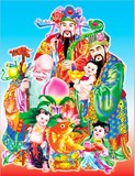中国传统民间神仙福禄寿三星卷轴挂画/绢丝布画像100x76cm