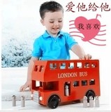 儿童木制玩具车男孩益智汽车模型运输公交车木质大红双层伦敦巴士