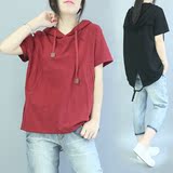 【花也】2016夏季新款时尚休闲大码女装带帽 宽松T恤