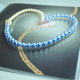 女式珍珠颈链短项链 奥地利水晶珍珠撞色搭配 S925银扣圈