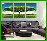 客厅沙发电视背景墙上三联无框画绿色 水晶膜挂画 常青树装饰画