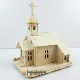 手工diy制作木质小房子玩具仿真教堂模型迷你小屋组装房屋小木屋