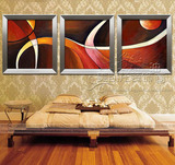 简欧居家手绘油画玄关挂画走廊装饰画色块抽象无框画三拼联套组合