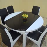 白色烤漆圆形餐桌 可伸缩钢化玻璃桌面 方形变圆形 两用餐台