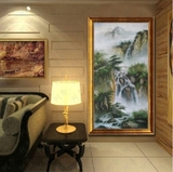 家居纯手绘油画欧式古典山水风景油画聚宝盆客厅办公室有框画竖版