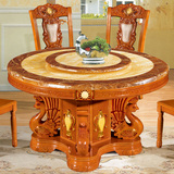 孔雀实木圆桌橡木桌子 欧式 大理石木质餐桌椅组合 家用吃饭桌子