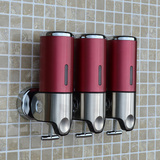 新款不锈钢拉杆式三头皂液器 洗发液沐浴露瓶 给皂液盒壁挂皂液机