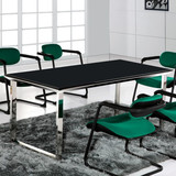 高档简约时尚钢化玻璃会议桌 会客桌 不锈钢接待台 办公桌洽谈桌