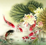 中国画字画年年有余鲤鱼荷花花鸟工笔四尺斗方送礼收藏画芯不包邮