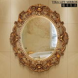 欧式美式浴室镜雕花装饰化妆镜复古欧式镜厕所卫生间挂镜椭圆壁挂