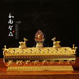 藏传佛教 密宗用品 熏香炉 线香炉 双鹿八吉祥鎏金藏式香炉--金色