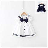 爱泡小窝2016年夏装新款女童娃娃衫式童裙儿童海军风连衣裙163260