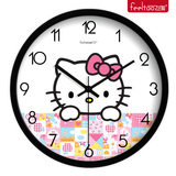 kitty小猫挂钟创意时钟可爱卡通女孩卧室儿童房静音壁钟石英钟表
