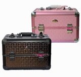 包邮铝合金双开隔层大容量专业化妆箱 手提斜挎工具箱粉色黑色